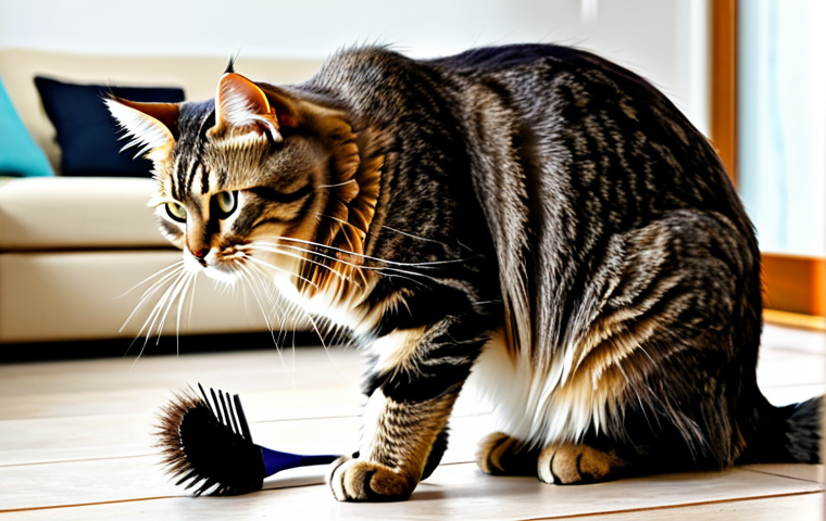 고양이 털갈이 시기 대처법 - Cat Grooming Session**

"A well-groomed, fluffy domestic cat, fully clothed owner gently brushing it...