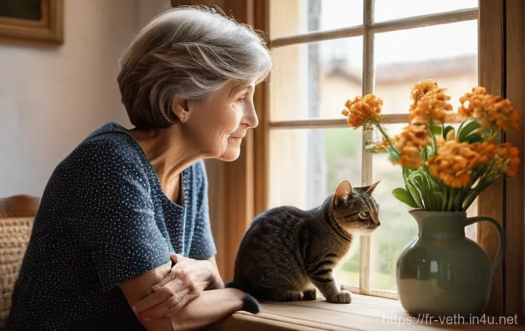 고양이 구내염 수술 비용 - The Concerned Owner and the Reluctant Cat**
A cozy, softly lit living room in a French home. A midd...